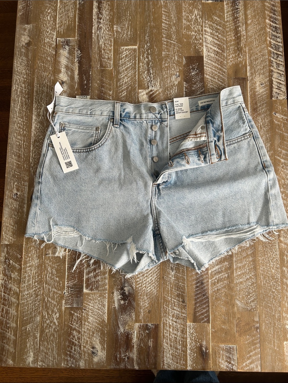 Aritzia Light Blue High-Rise Distressed Denim Shorts